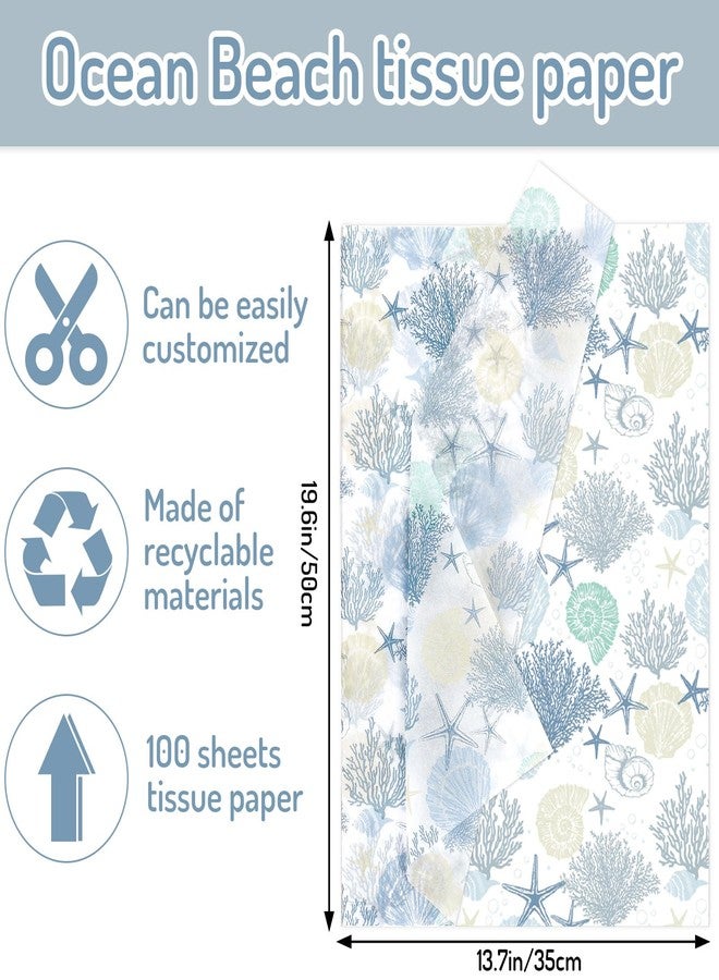 Whaline 100 Sheets Ocean Tissue Paper Blue Sea Shell Coral Starfish Gift Wrapping Paper 13.7 x 19.6 Inch Summer Coastal Beach DIY Art Craft Tissue for Wedding Birthday Baby Shower Supplies - Image 2